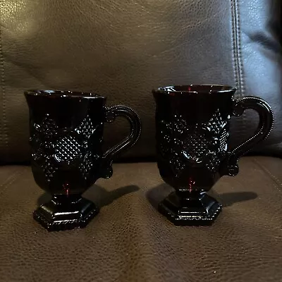 Pair Avon Cape Cod Collection MUGS Cordial Ruby Red Glass Nice Shape! • $8