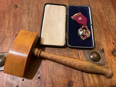 Old Masonic Freemason Wooden Gavel … With Buffalo Jewel • £32