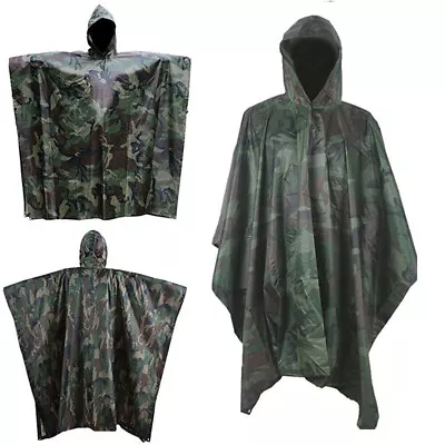 Men Waterproof Hooded US-Army Style Festival Military Army Poncho Rain Coat • $21.99