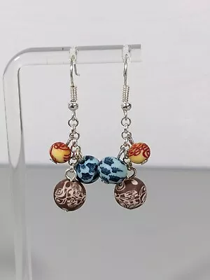 Silver Tone Colorful Clay Viva? Round Bead Dangle Hook Earrings • $6.99