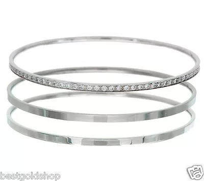 Steel By Design Set Of 3 Bangle Bracelet Crystal Accents Stainless Steel QVC • $34.78