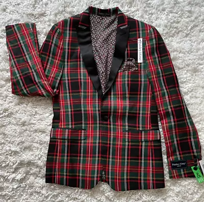 NWT Men's Red Plaid Tartan PAISLEY & GRAY Blazer Jacket Sport Suit Coat Slim 38R • $65