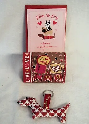 Dachshund Heart Print Felt Sculpture Keychain Valentine's Gift Box & Doxie Card • $22