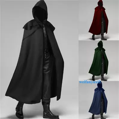 Medieval Men's Hooded Capes Gothic Long Cloak Knight Vampire Cosplay Jacket Robe • $43.99