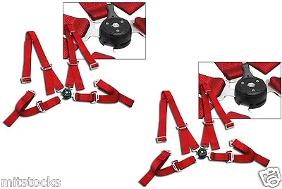 2 X Red 4 Point Camlock Quick Release Racing Seat Belt Harness 2  Mustang Cobra • $97.89