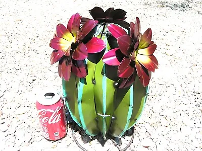 Metal Art Garden Cactus Sculpture Junk Iron Art With Colorful Metal Flowers O • $69.99