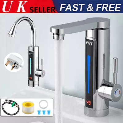 Electric Heating Tap Kitchen Bathroom LED Fast Instant Hot Water Heater Faucet • £19.99