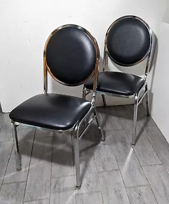 Vintage Pair Of Chrome & Black Vinyl Dining Chairs Mid Century Modern • $351