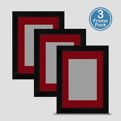 Photo Frame Black 7x5 Inch Multi Pack X3 Incl Dark Red Mount 5x3.5 Print Art • £26