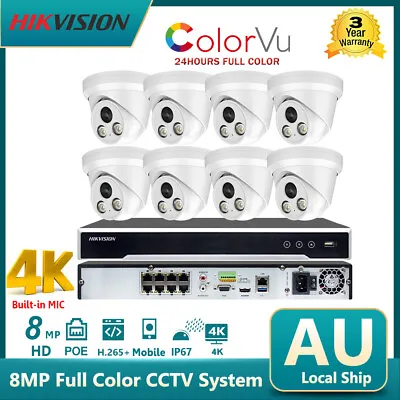 Hikvision 8CH 4K 8MP Security IP Camera ColorVu CCTV System Kit MIC POE Outdoor • $129.20