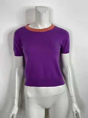 VTG CHANEL 90s PURPLE CASHMERE LOGO BUTTON TOP M • $400