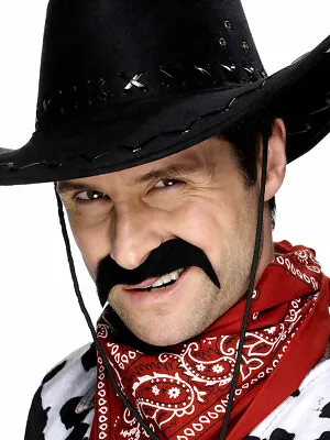 Cowboy Moustache Tash Black Fancy Dress Party Costume • £2.69