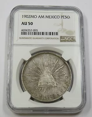 1902 MO AM NGC AU50 | MEXICO - Silver One Un Peso Coin #34368A • $119.95