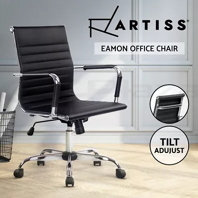 Artiss Office Chair Computer Desk Gaming Chairs PU Leather Mid Back Black • $129.95