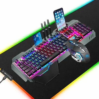 $46.90 • Buy AU Wired Gaming Keyboard And Mouse Mice Pad Set RGB Backlit Mechanical For PS4