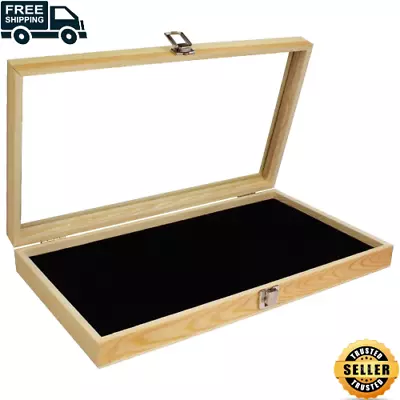 Wooden Jewelry Display Case With Tempered Glass Top Lid Removable Display Pad • $26.49