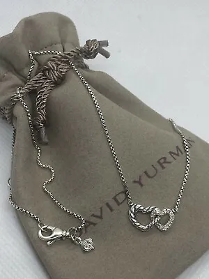 David Yurman Sterling Silver Double Hearts With Diamonds Necklace 15-17  • $399