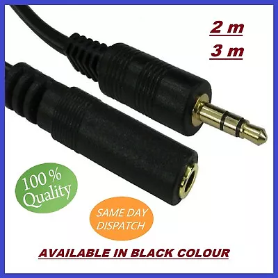 3.5mm AUDIO MALE FEMALE EXTENSION CABLE EARPHONE HEADPHONE AUX 1m 2m 3m • £2.80