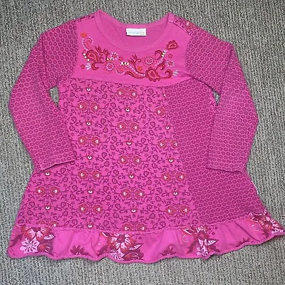 Naartjie Kids Girls 4 Play Dress Long Sleeve Pink Floral Ruffle Cotton • $7.98