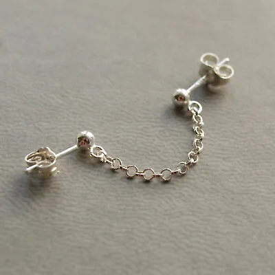 £14.99 • Buy Sterling Silver Connector Chain Stud Earring - Double Lobe Piercing