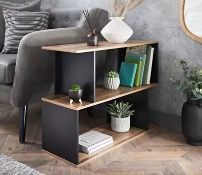 Wide Side Table Table Rustic Oak Black Wood Storage Shelves Coffee Table Unit UK • £46.85