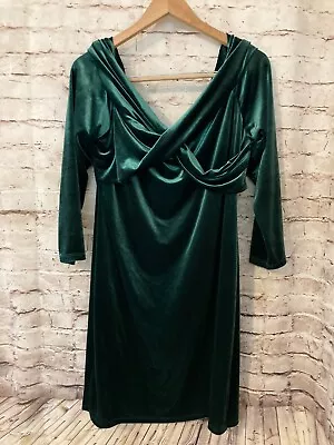 Vince Camuto Dress Womens XL Forest Green Velvet Twist Front Draped Evening • $23.74