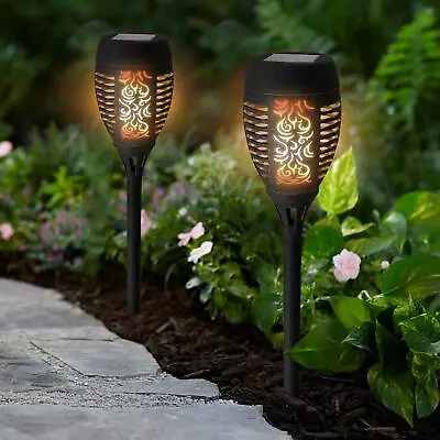 Solar 36 LED Dancing Flame Torch Stake Light Flickering Garden Lights Black • £12.95