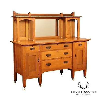 Stickley Brothers Antique Arts & Crafts Oak Mirrored Sideboard • $4895
