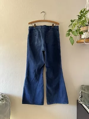 70s Vintage Navdungaree Bell Bottom Denim Jeans Navy Pants USN 32x32 • $74.99