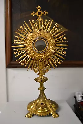 Nice Antique Monstrance With Stones NO LUNA 21 1/2  Ht. (CU86) Chalice Co. • $2920