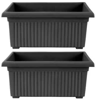 2 X 53cm Black Trough Plant Pot Long Plastic Planter Vegetable Herb Flower Box • £15.99