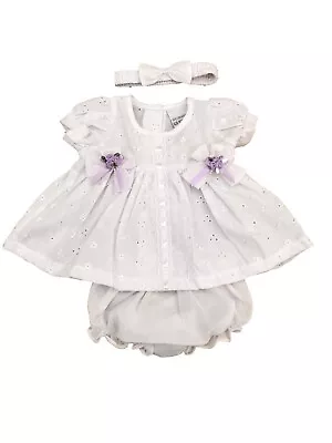 Baby Girl Dress White Broderie Anglaise With Rosebuds NB To 6 Months • £13.99