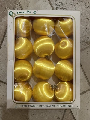 $12.99 • Buy Vintage Pyramid Ornaments 12 Satin Silk Christmas Gold Balls In Box