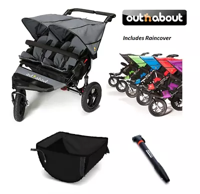 £549 • Buy Out N About Double Nipper 360 V4/Basket/Tyre Pump/Raincover- Steel Grey