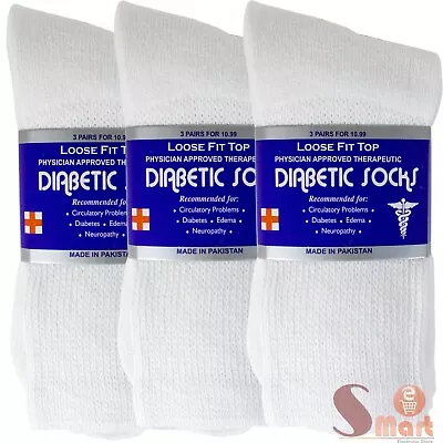 3-12 Pairs Health Circulatory Crew Cotton Diabetic Socks White 9-11 10-13 13-15 • $7.49