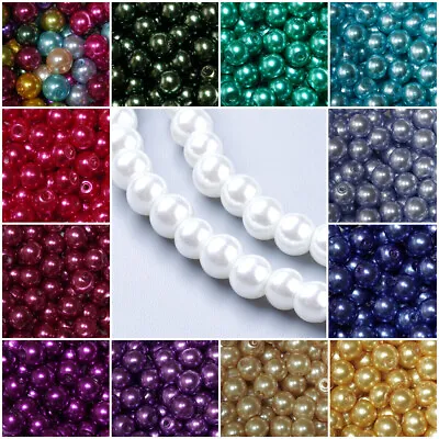 £2.19 • Buy BUY 3 GET 3 FREE~GLASS PEARL BEADS~ROUND~100 X 6mm~50 X 8mm~25 X 10mm~BEAD PEARL