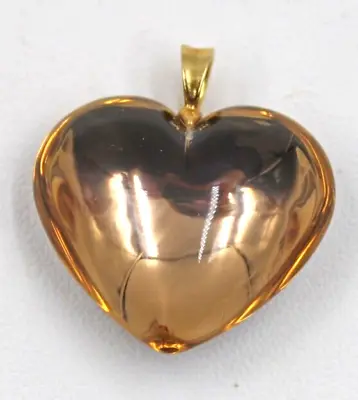 Baccarat Crystal Amber & Brown Glass Puffy Heart Pendant & 18K Yellow Gold Loop • £77.16
