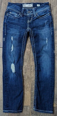 £20.45 • Buy BKE Stella Women's Size 25 Distressed Low Rise Straight Dark Wash Blue Jeans