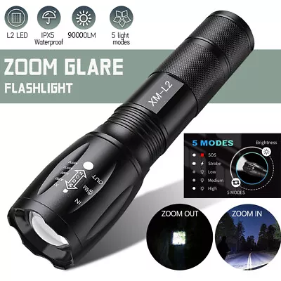 90000LM LED Tactical Military LED Flashlight Torch 5 Modes Zoomable Flashlight • $7.99