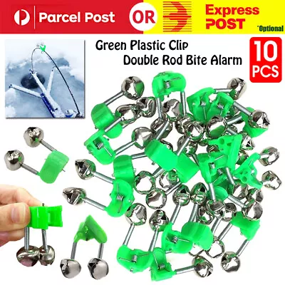 $7.99 • Buy 10/20/50/100x Plastic Clip Double Rod Bite Alarm Fishing Bells Ring Green AU NEW