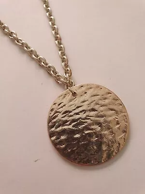 Silverstone Disc Pendant On Chain Necklace Hammered Metal • £1.99