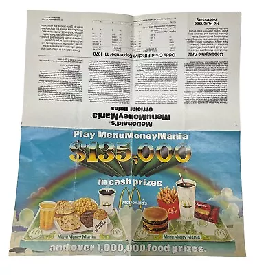 McDonalds Rare 1978 Play Menu Money Mania Game Board Ad McMillions Pre Monopoly • $74.95