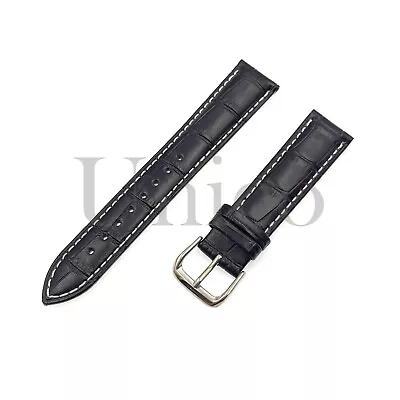 12-24 MM Black/White Genuine Leather Alligator Watch Band Strap Fits For Timex • $12.99