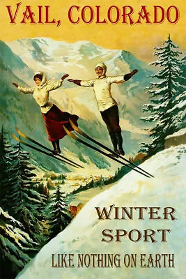 360979 Vail Colorado Winter Sport Couple Ski Jumping USA Vintage Poster • $29.95