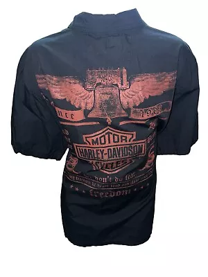 Harley-Davidson XL Button Up Land Of The Free Motorcycles Black Mechanic Shirt • $29.99