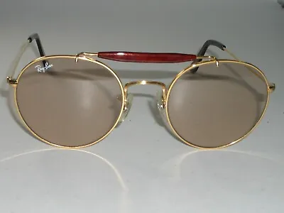 $559.99 • Buy 52[]21 B&l Ray-ban Brown Photochromic Round Outdoorsman Aviator Sunglasses Mint