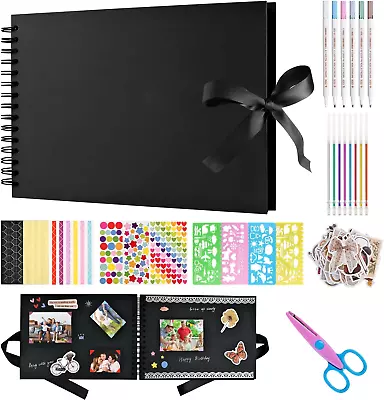 Scrapbook Photo Album 12x8.3 Inches - 80 Black Pages - DIY Memory Book With Scra • £18.10