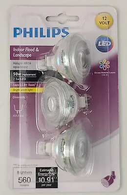 Philips 50w MR16 - 7.5w LED Bulb 3-Pack Dimmable Bright White Indoor Flood New • $22