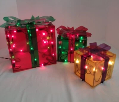 $23.95 • Buy Lighted Christmas Gift Boxes Presents Set Of 3 Indoor/Outdoor Holiday Decor
