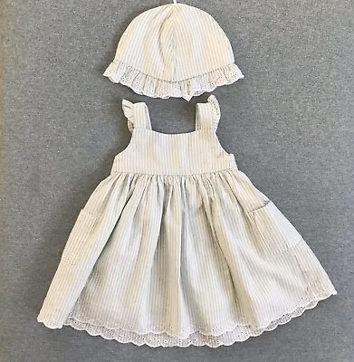 M&S Marks And Spencer Baby Girl Dress With Matching Hat 3-6 Months Worn Once • £6.50